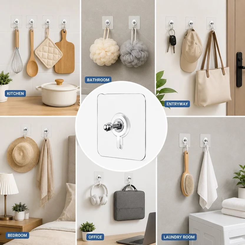 Heavy Duty Self-Adhesive Wall Hooks | Bathroom, Kitchen, Bedroom | [Pack of 10]