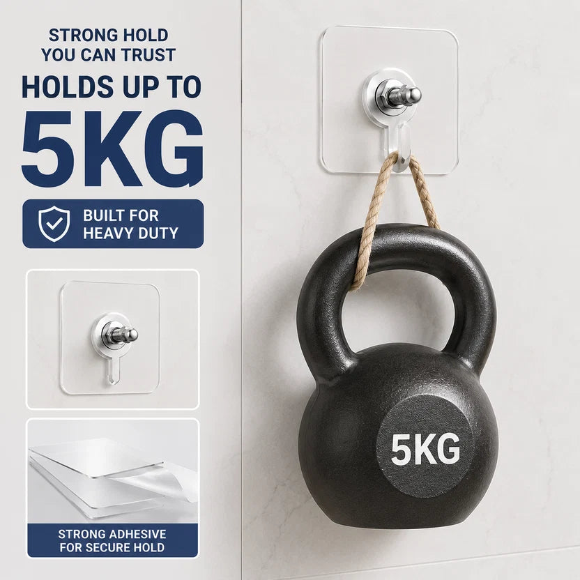 Heavy Duty Self-Adhesive Wall Hooks | Bathroom, Kitchen, Bedroom | [Pack of 10]