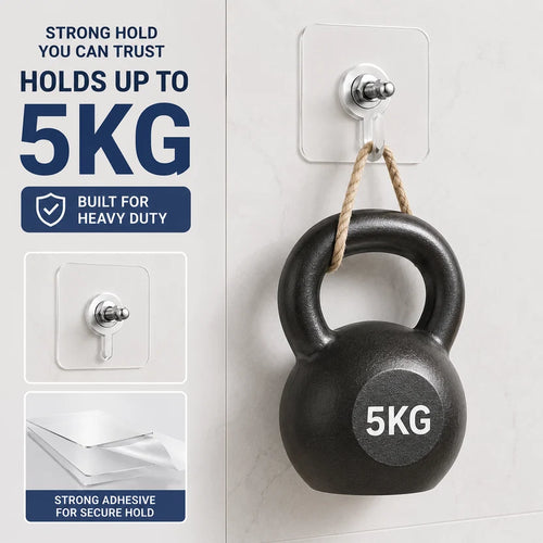 Heavy Duty Self-Adhesive Wall Hooks | Bathroom, Kitchen, Bedroom | [Pack of 10]