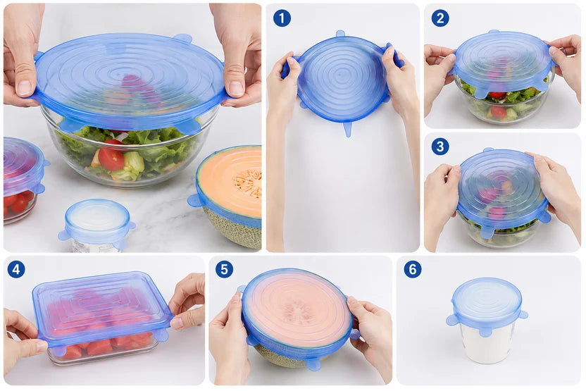 Silicone Stretch Lids | Fresh Food Cover | Multiple Sizes | [Pack of 6]