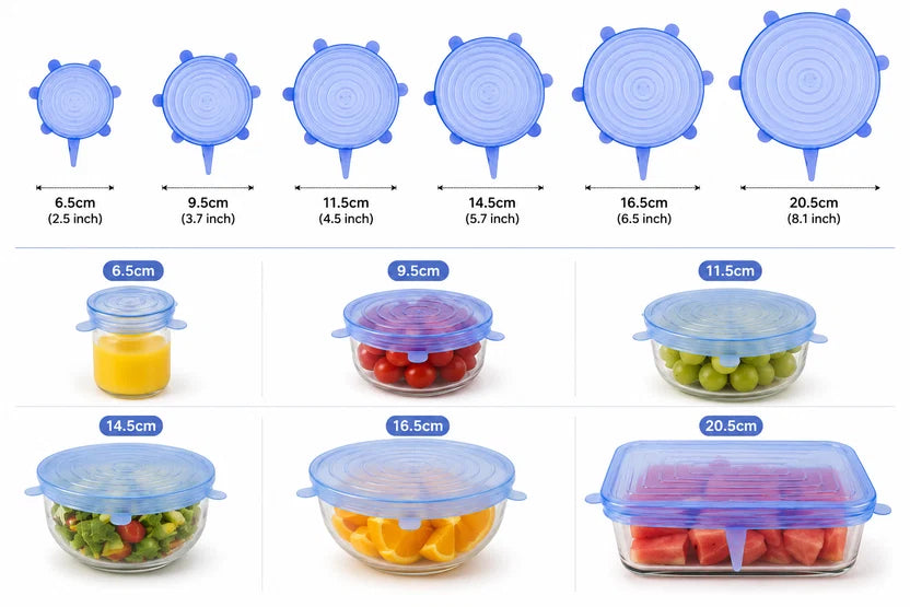 Silicone Stretch Lids | Fresh Food Cover | Multiple Sizes | [Pack of 6]