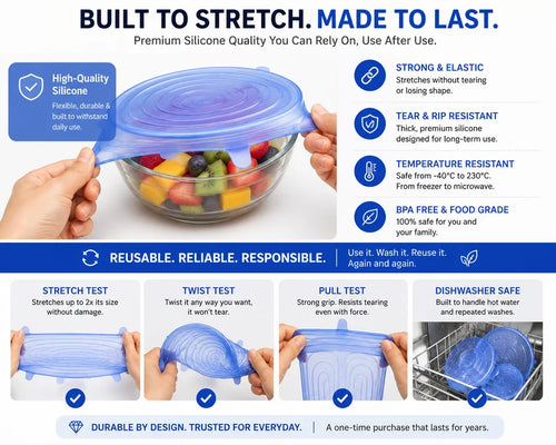 Silicone Stretch Lids | Fresh Food Cover | Multiple Sizes | [Pack of 6]