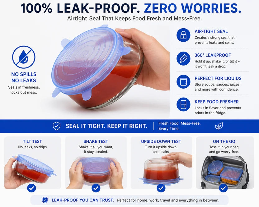 Silicone Stretch Lids | Fresh Food Cover | Multiple Sizes | [Pack of 6]