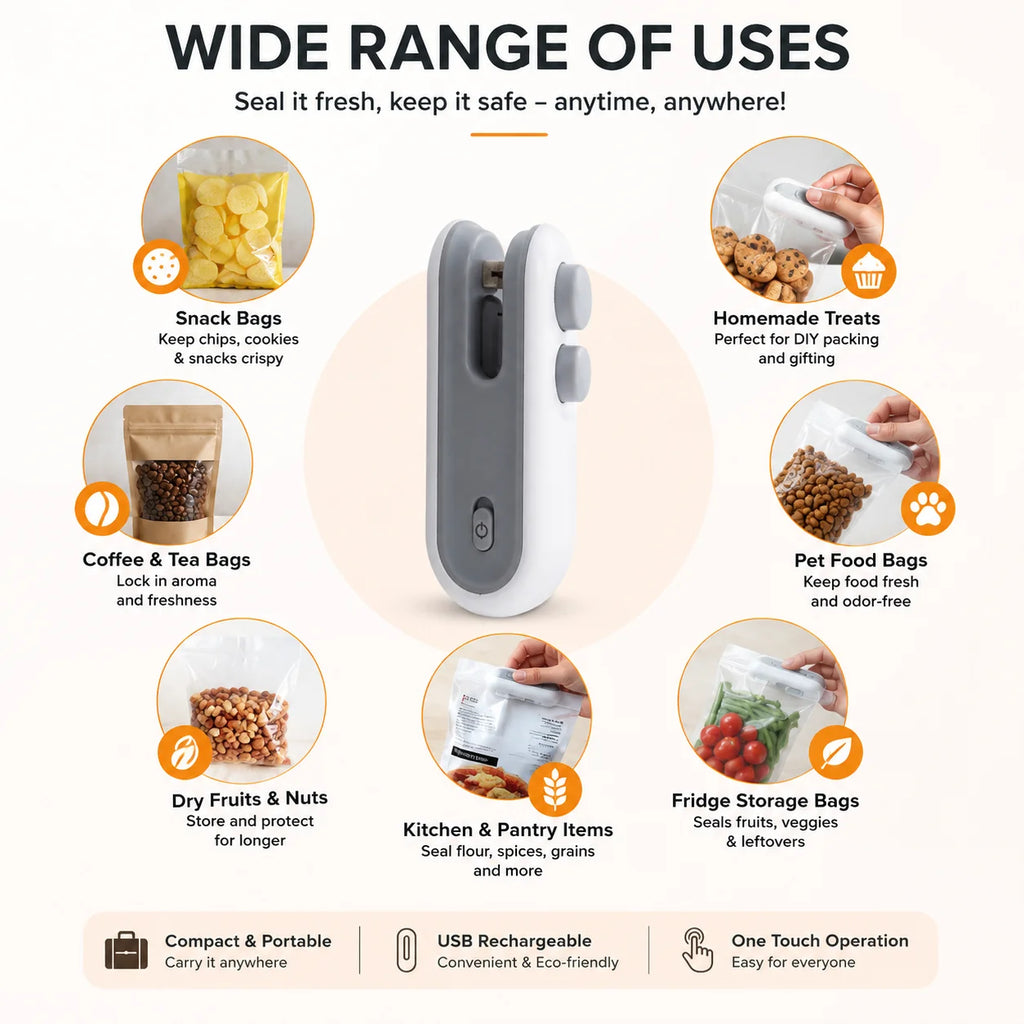 Portable Mini 2 in 1 Sealing Machine | USB Rechargable | Food Sealer & Cutter