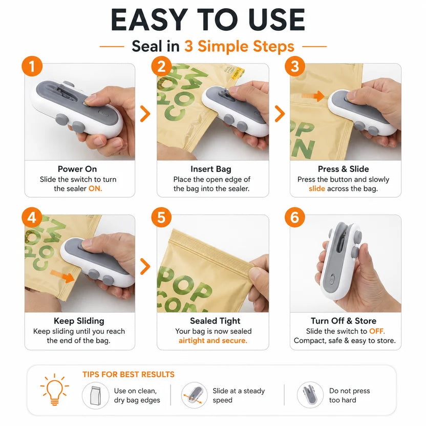 Portable Mini 2 in 1 Sealing Machine | USB Rechargable | Food Sealer & Cutter